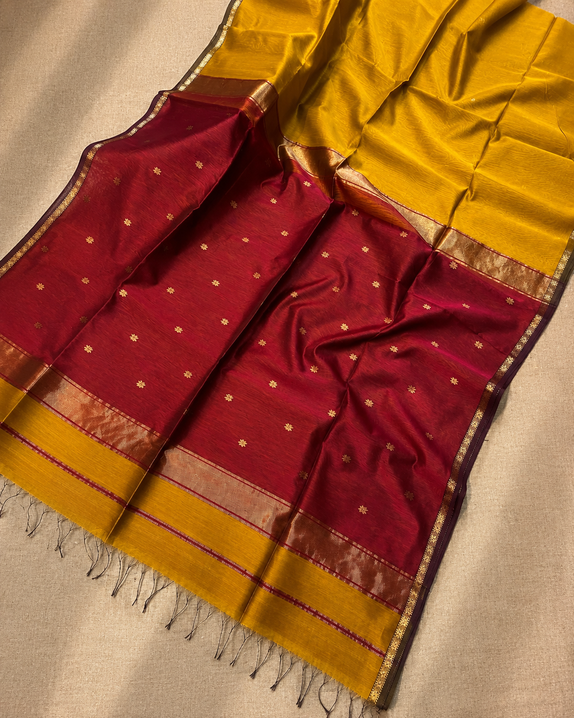 Yellow Maheshwari silk cottonSaree