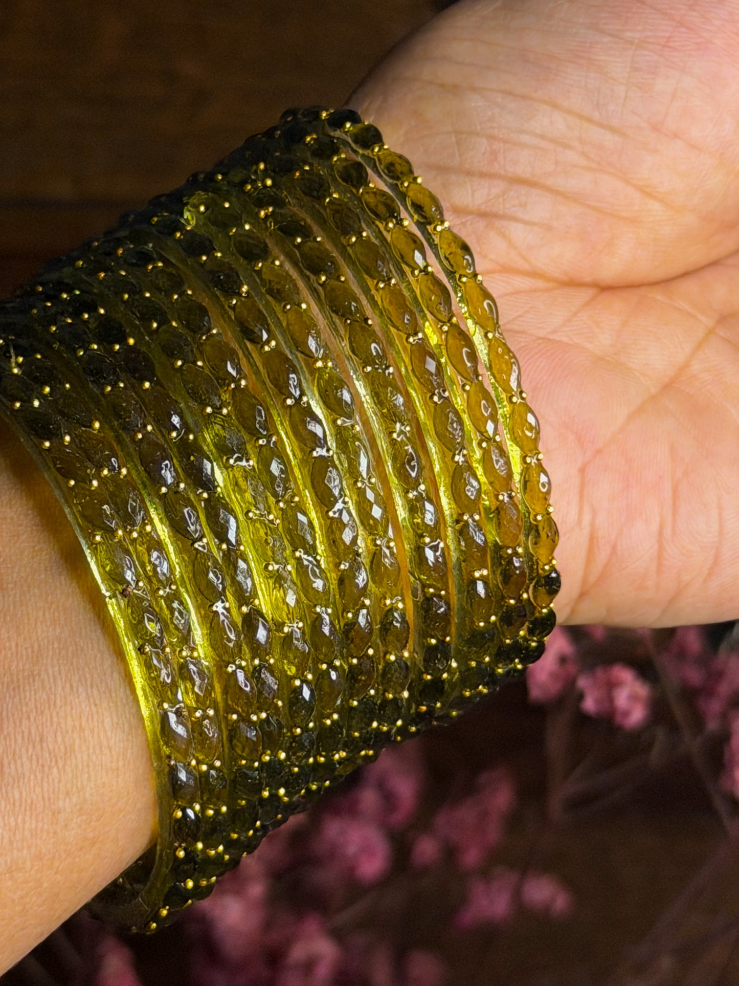 Olive Green Raindrop Bangles