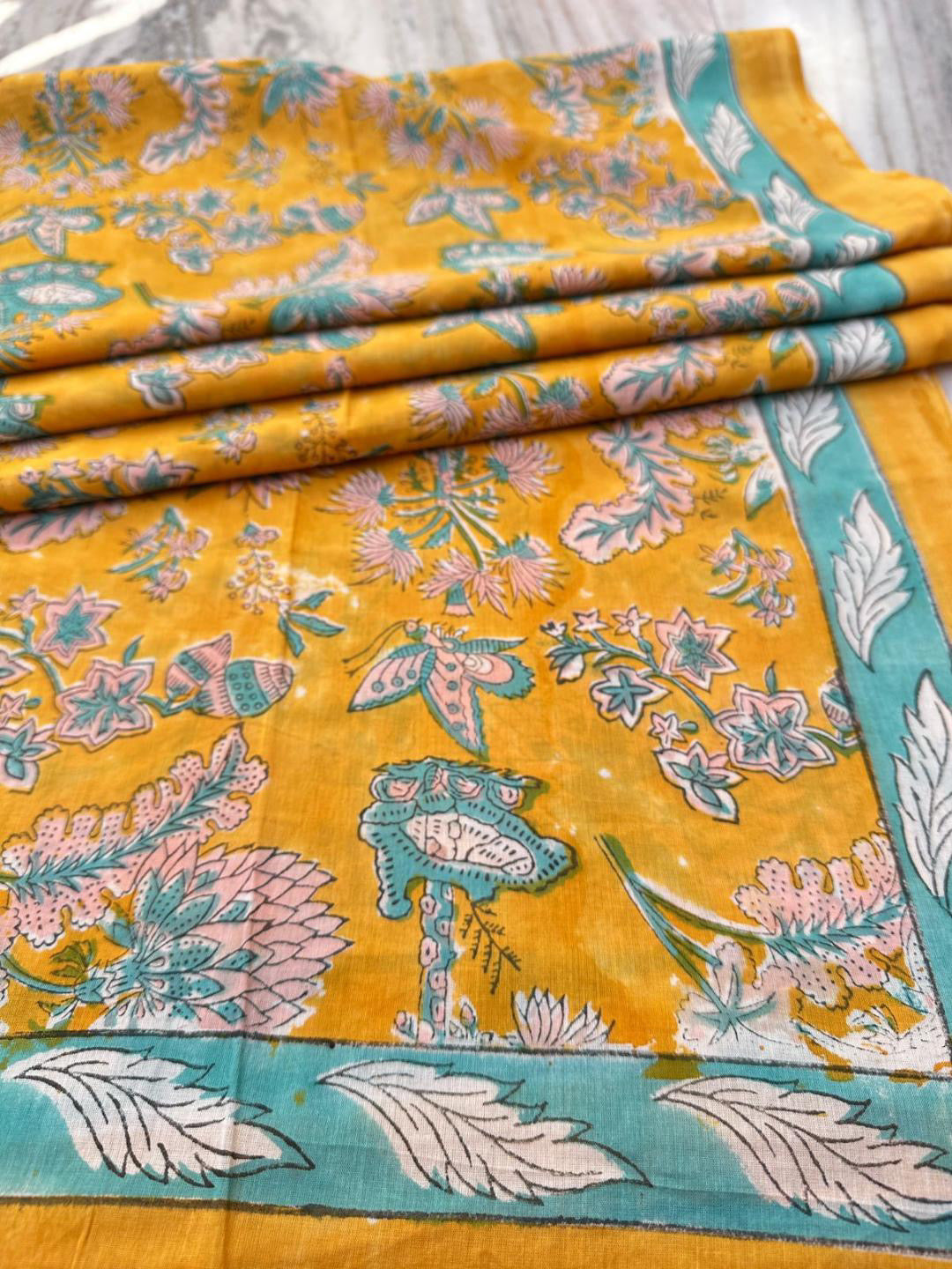 mustard yellow Hand Block Printed Kaftan shirt