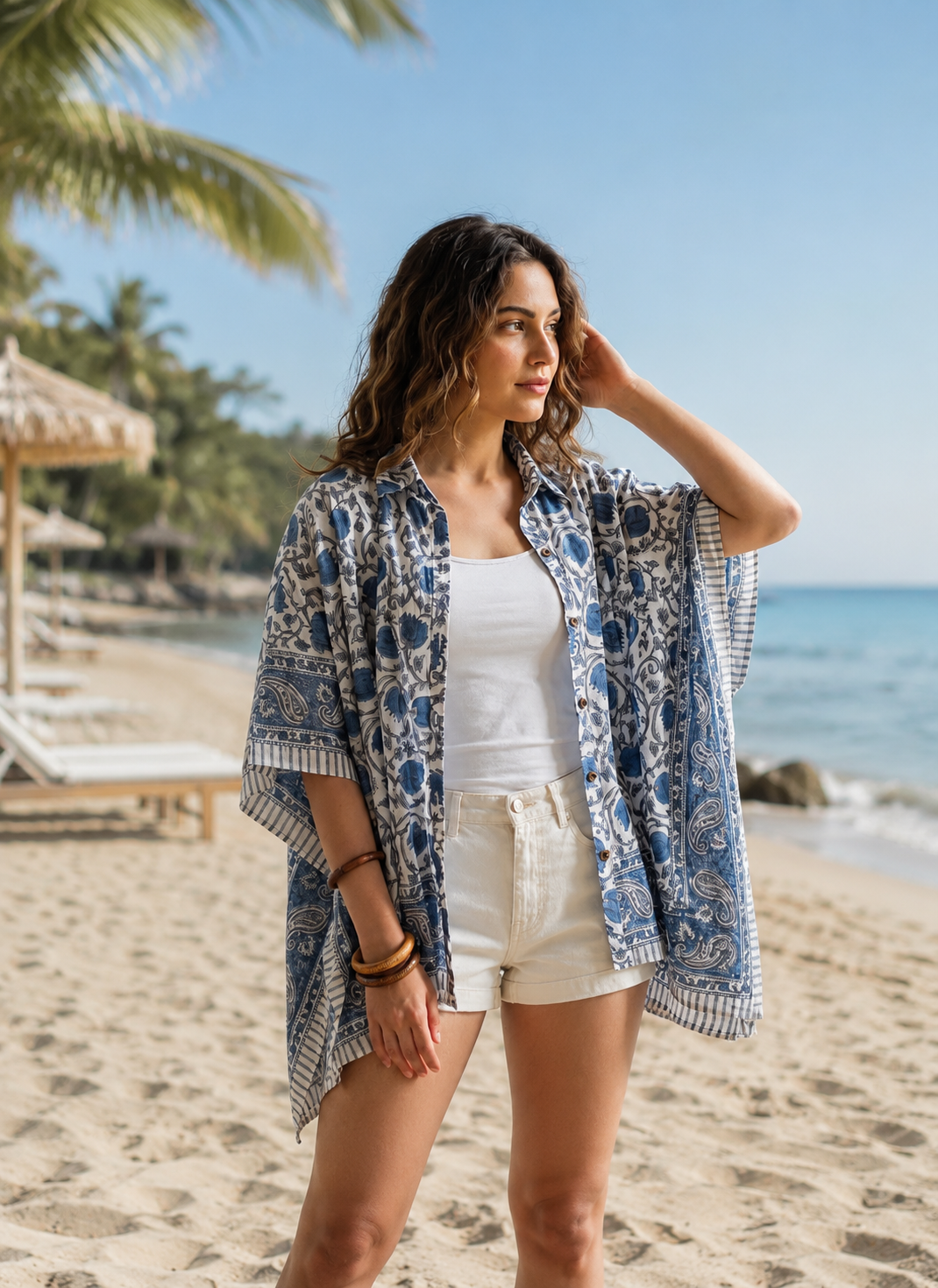 Ocean Bloom Hand Block Printed Kaftan shirt