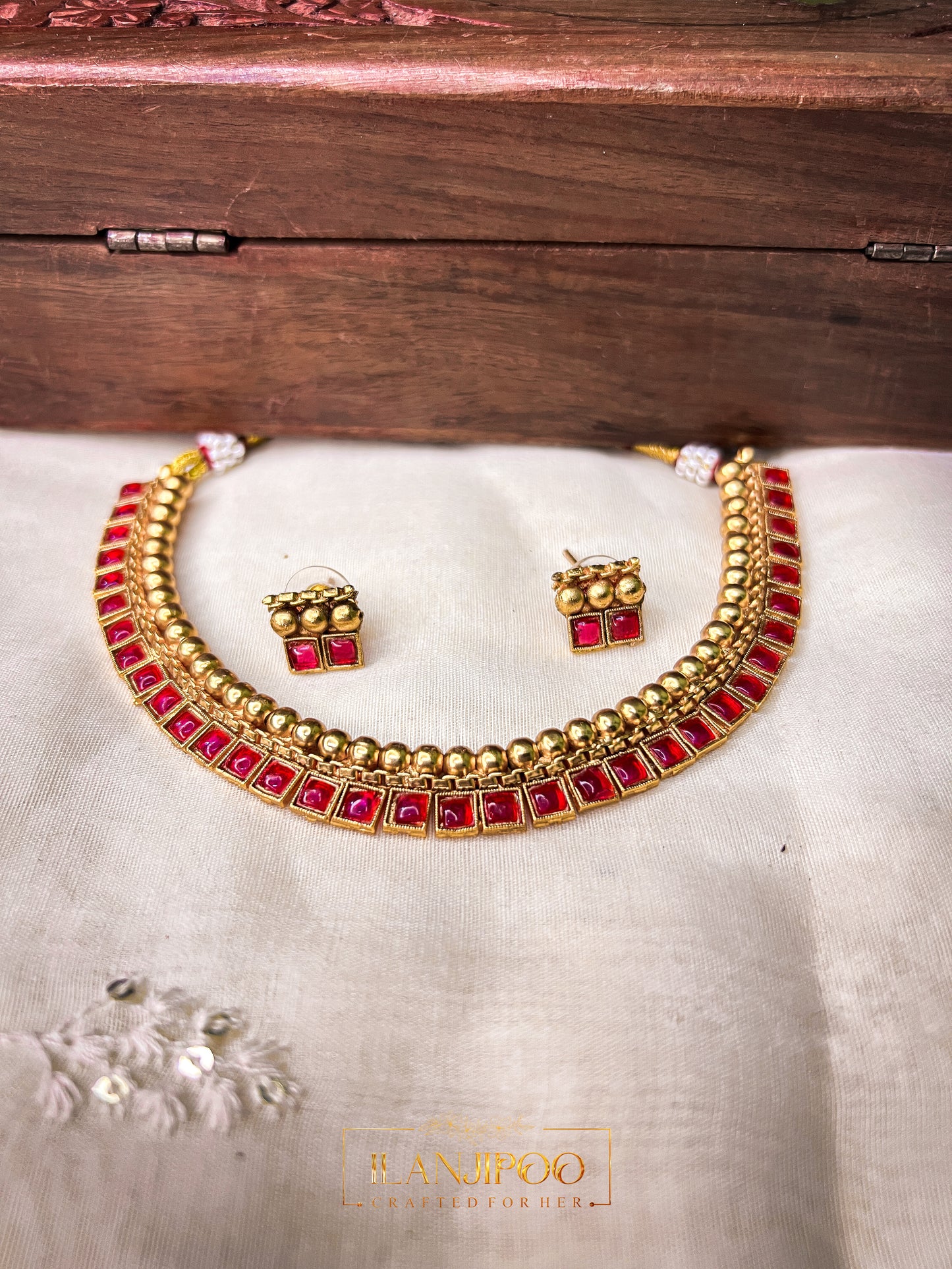 Red Ruby Necklace & Earring Set