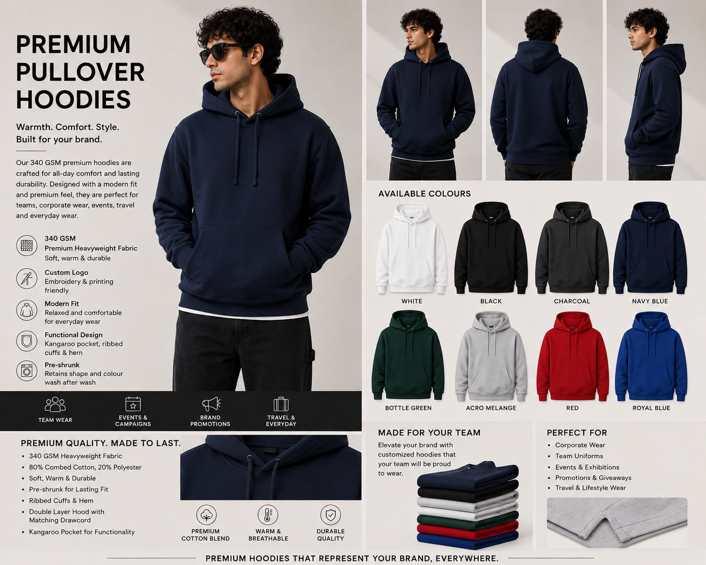 Pullover Hoodie Plain - 340 g/m²