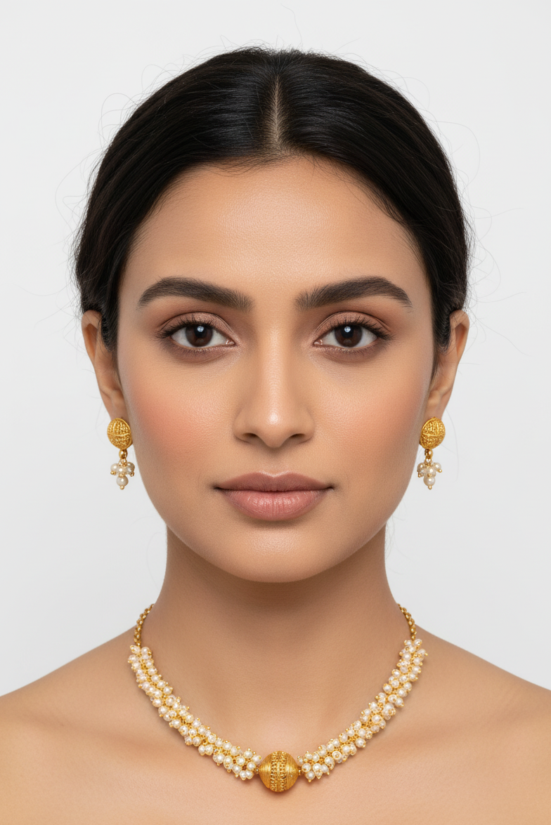 Classic White pearl Necklace and Earring Set