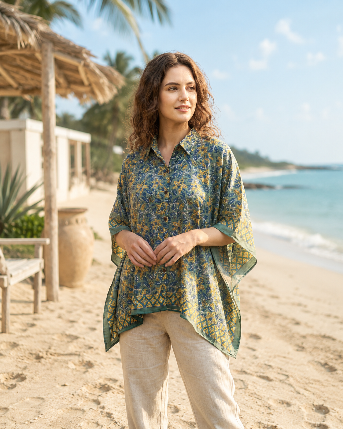 Indigo Garden Hand Block Printed Kaftan shirt