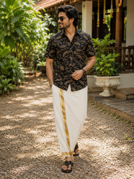 Midnight Paisley Hand Block Printed Shirt