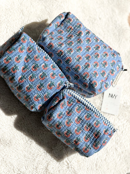 Sky Blossom Quilted Pouch Set