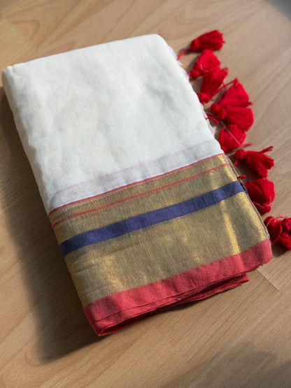 Blue boarder Mul Cotton Saree