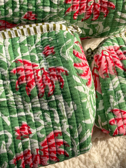 Emerald Blossom Quilted Pouch Set