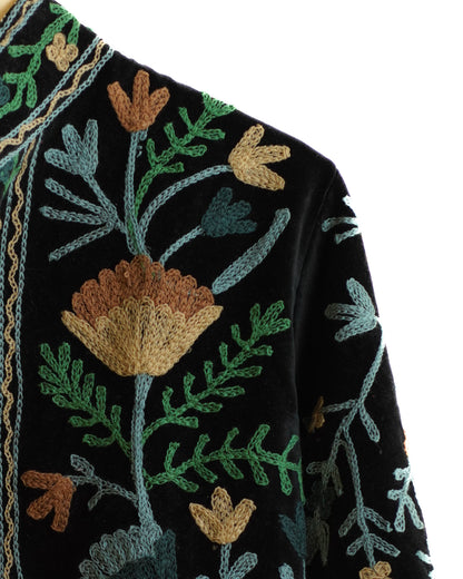Emerald Black Velvet Suzani Jacket