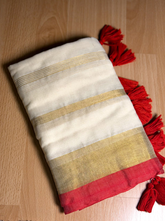 Golden stripes Mul Cotton Saree