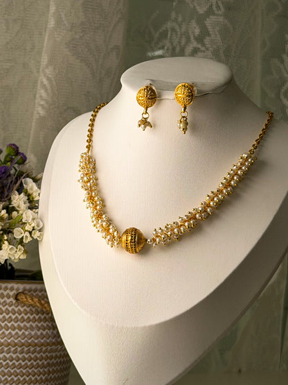 Classic White pearl Necklace and Earring Set