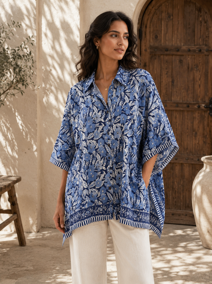 Indigo  Hand Block Printed Kaftan shirt