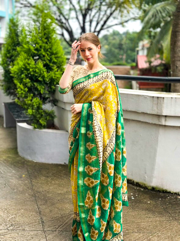 Yellow Maheshwari Saree