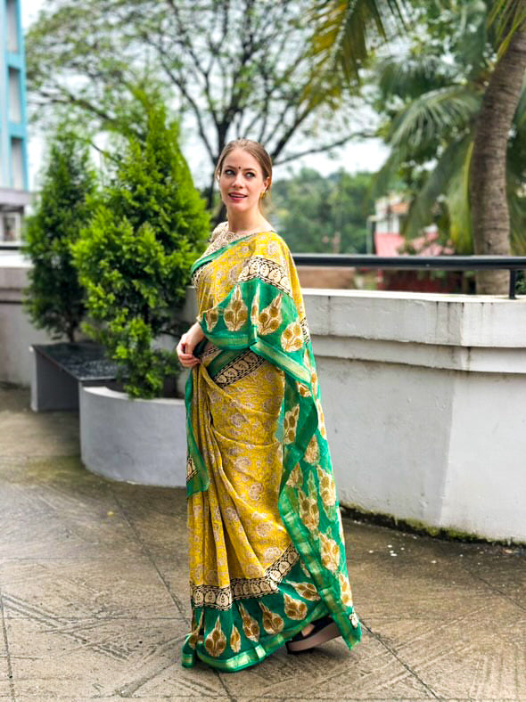 Yellow Maheshwari Saree