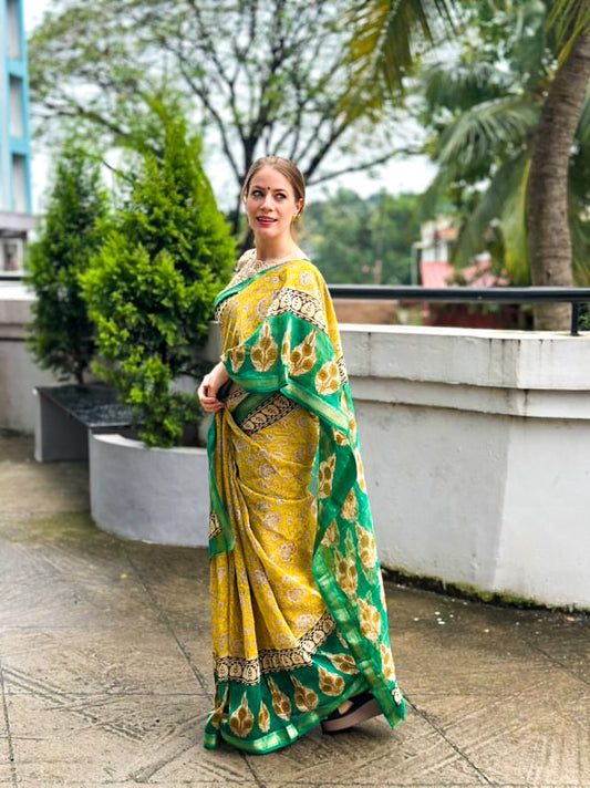 Yellow Maheshwari Saree
