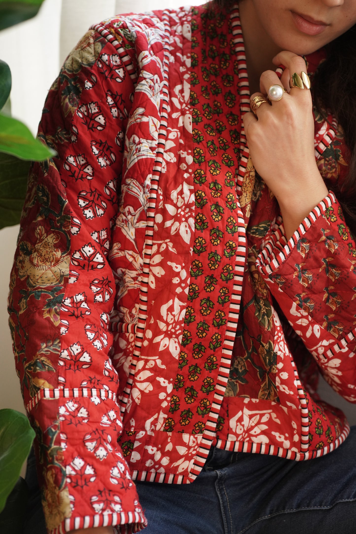 Red Petal – Reversible Handblock Quilted Jacket