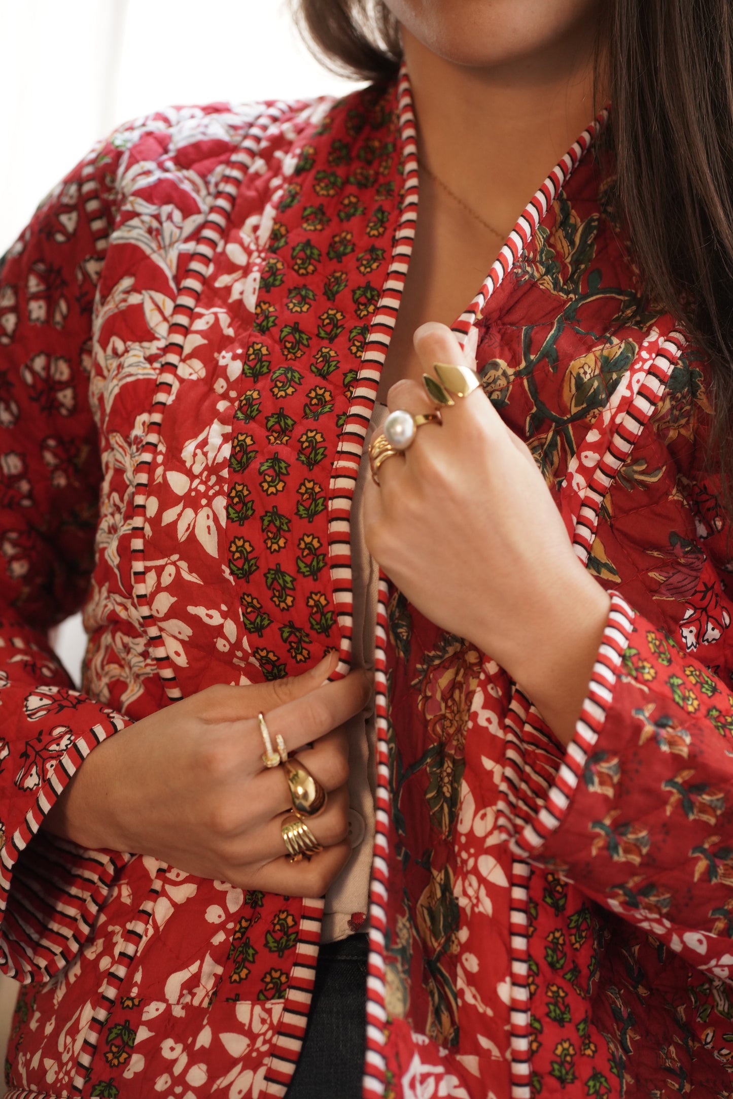 Red Petal – Reversible Handblock Quilted Jacket