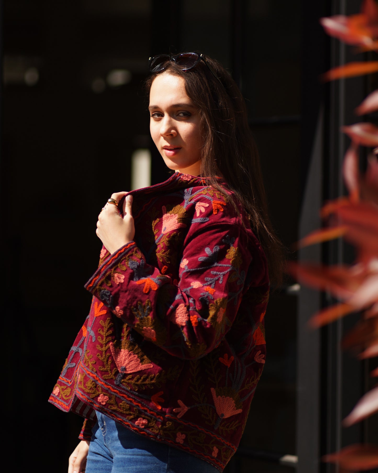 Maroon Muse Velvet Suzani Jacket