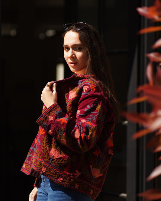 Maroon Muse Velvet Suzani Jacket