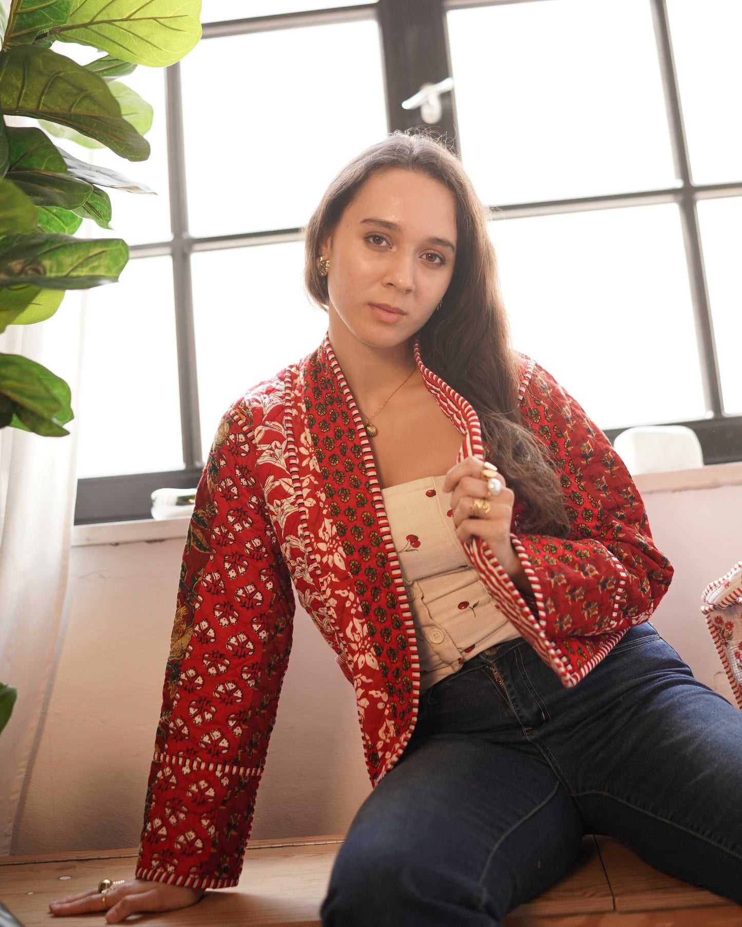 Red Petal – Reversible Handblock Quilted Jacket