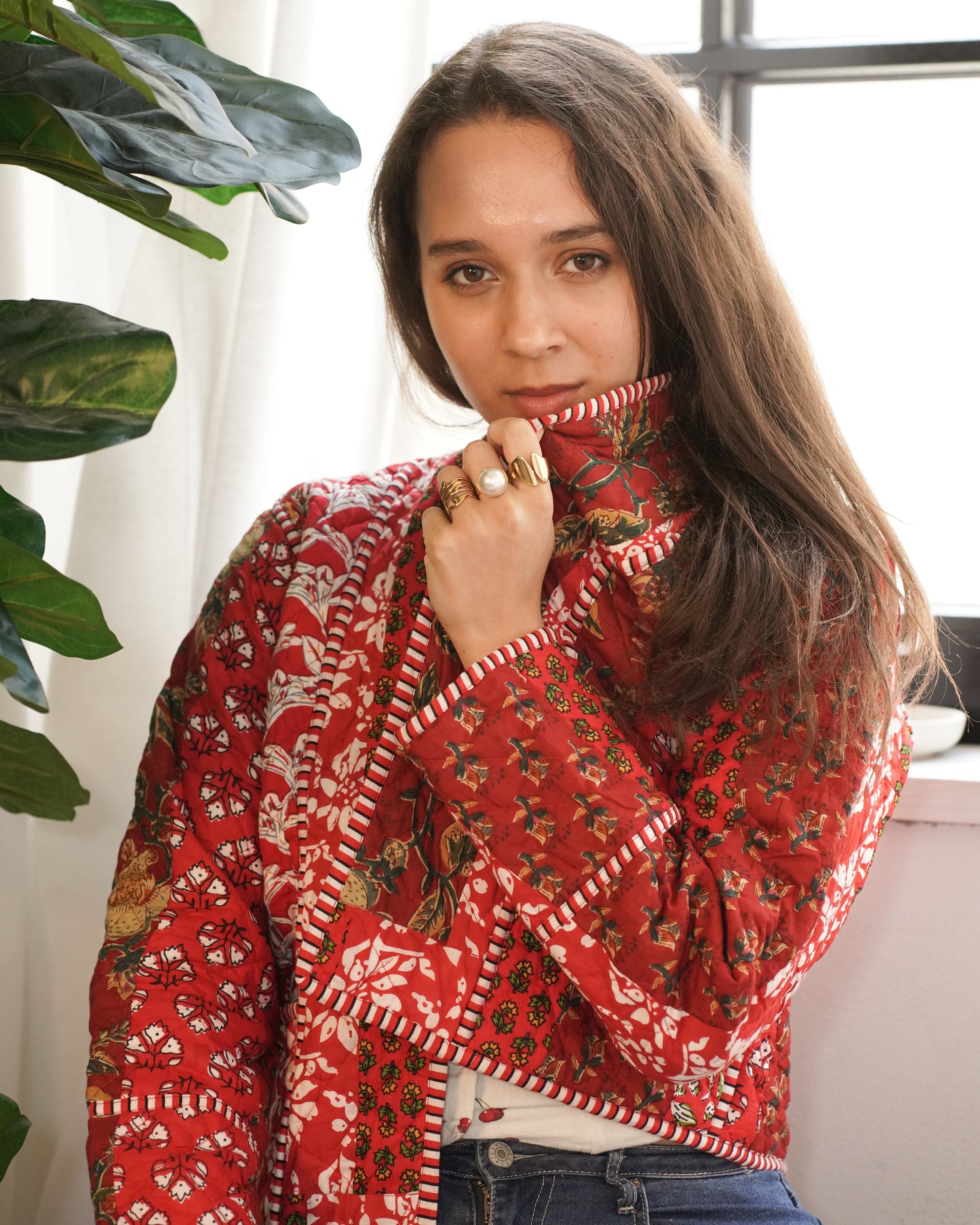 Red Petal – Reversible Handblock Quilted Jacket