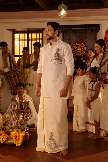 Offwhite Dhothi with Kathakali Blockprint - Limited Stock